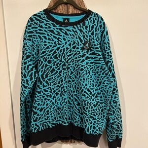 Vintage Nike Air Jordan Men's XL Elephant Print Black and Blue Crewneck Sweater